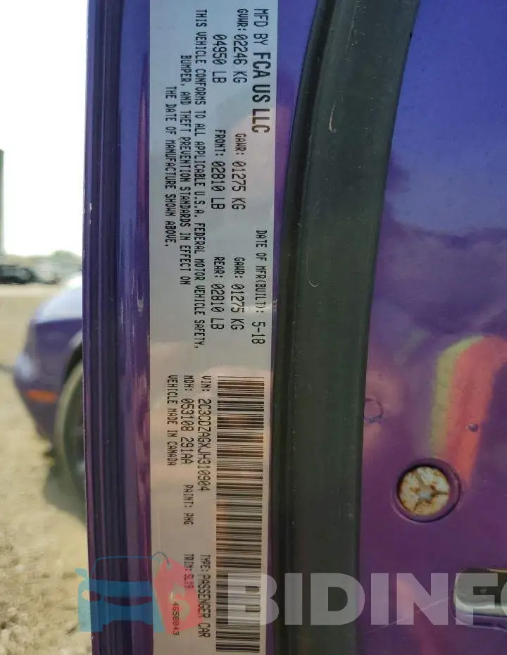 2C3CDZAGXJH310904 Photo# 13