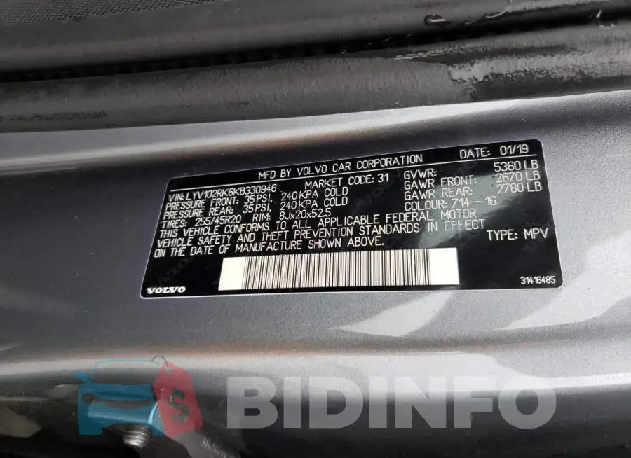 LYV102RK6KB330946 Photo# 12