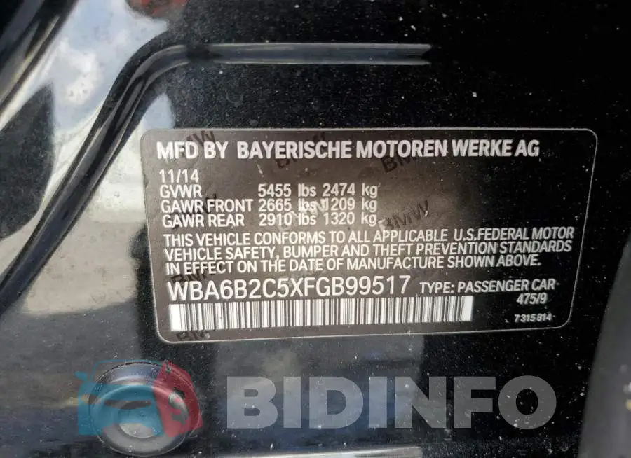 WBA6B2C5XFGB99517 Photo# 13
