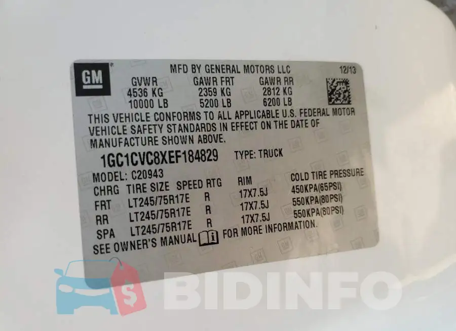 1GC1CVC8XEF184829 Photo# 12