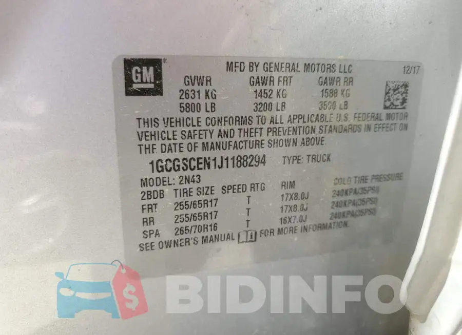 1GCGSCEN1J1188294 Photo# 12