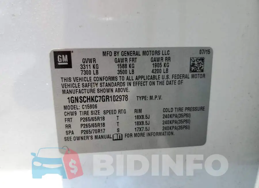 1GNSCHKC7GR102978 Photo# 13