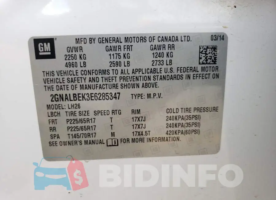 2GNALBEK3E6285347 Photo# 14
