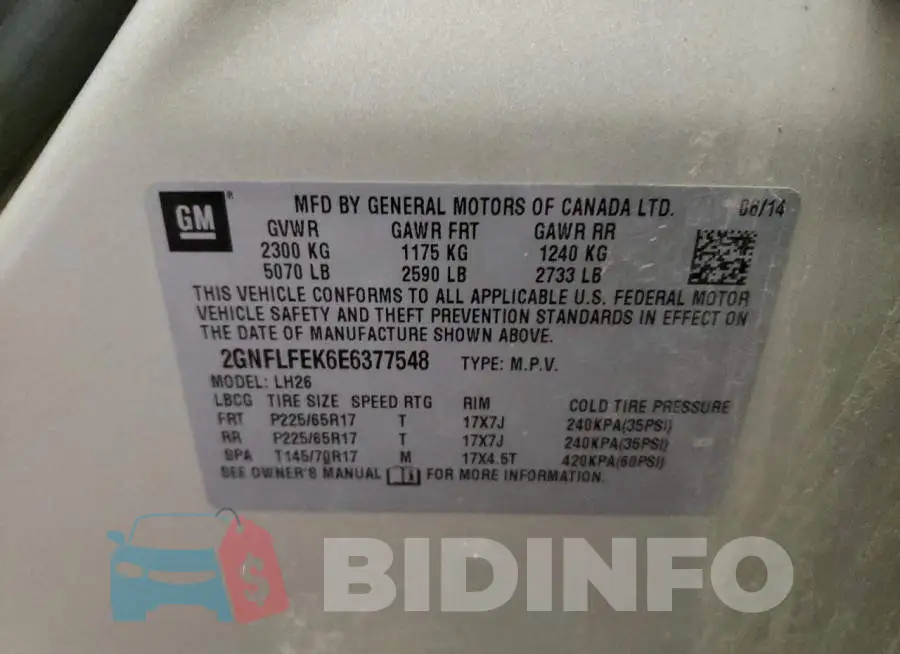 2GNFLFEK6E6377548 Photo# 12