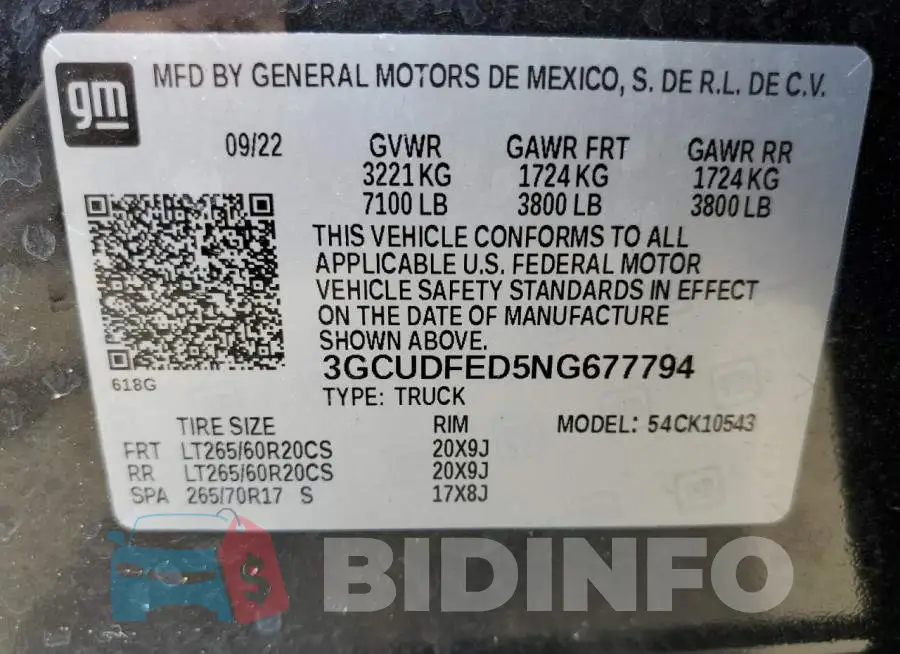 3GCUDFED5NG677794 Photo# 12