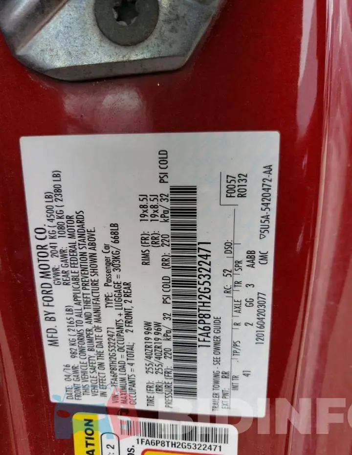 1FA6P8TH2G5322471 Photo# 12