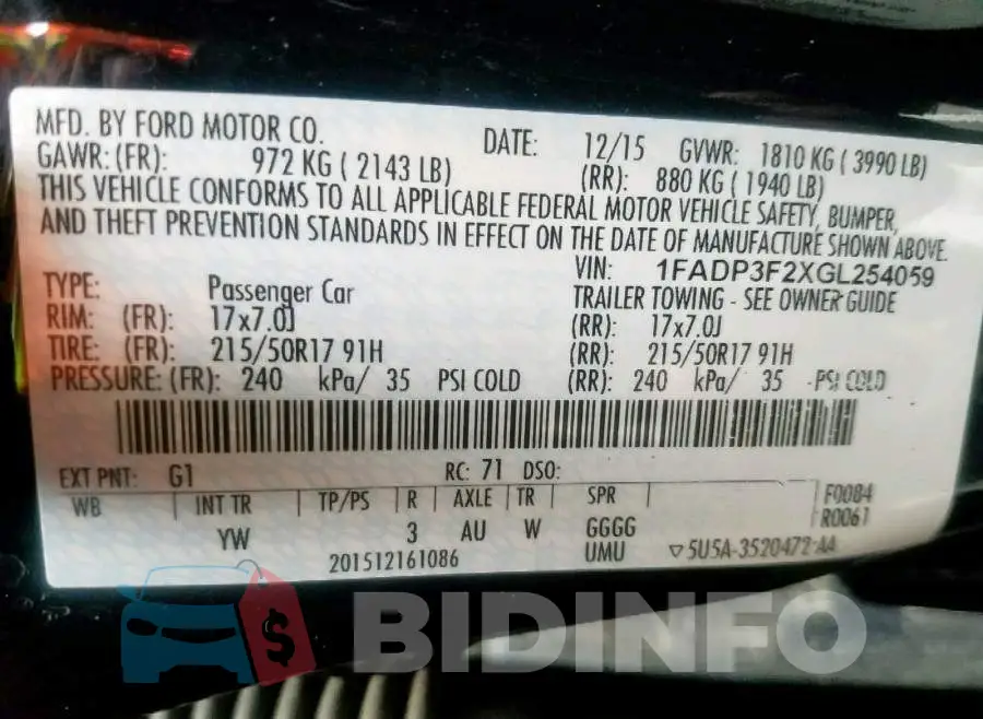 1FADP3F2XGL254059 Photo# 10