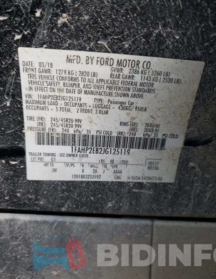 1FAHP2E82JG125119 Photo# 12