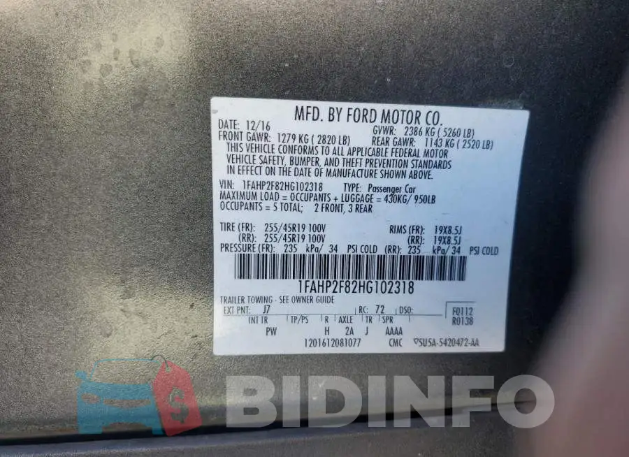 1FAHP2F82HG102318 Photo# 12
