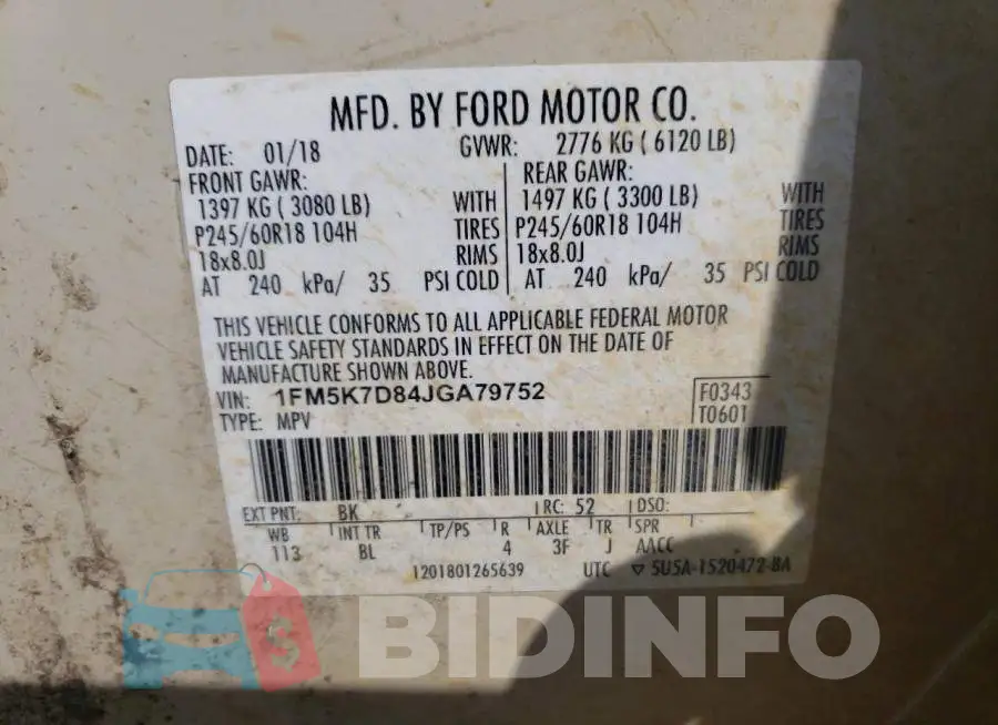 1FM5K7D84JGA79752 Photo# 10