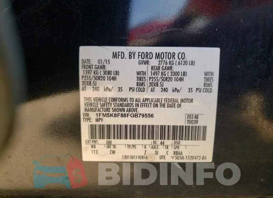 1FM5K8F88FGB79556 Photo# 14