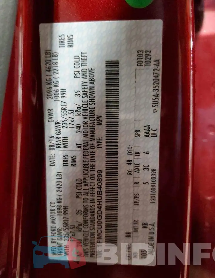 1FMCU0GD4HUB40899 Photo# 13