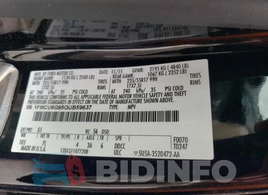 1FMCU9G95GUB59637 Photo# 13