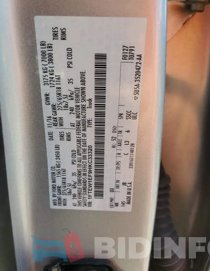 1FTEW1EF9HKC33320 Photo# 13
