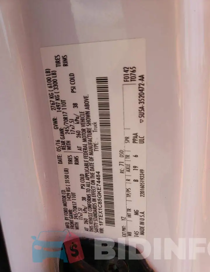 1FTEX1C85GKE74484 Photo# 12