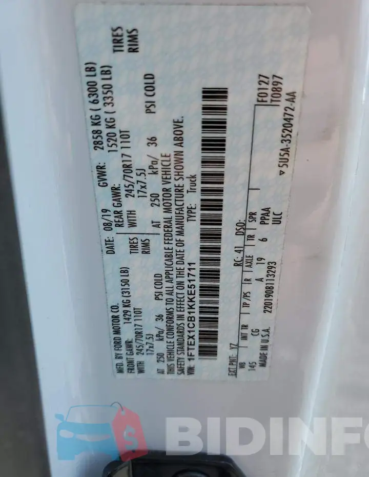 1FTEX1CB1KKE51711 Photo# 12