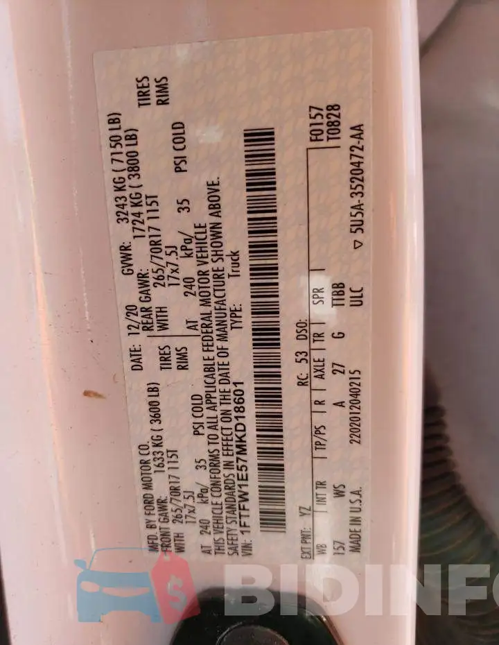 1FTFW1E57MKD18601 Photo# 12