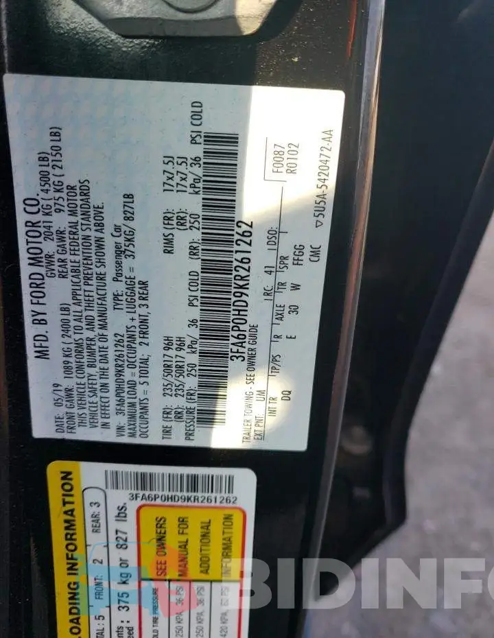 3FA6P0HD9KR261262 Photo# 12