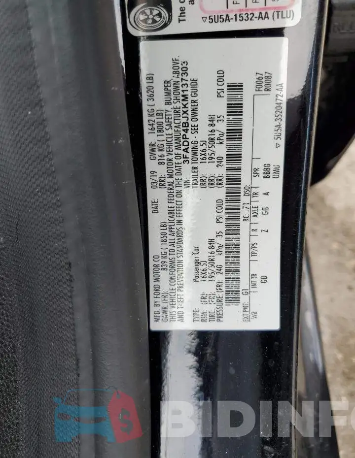 3FADP4BJXKM137303 Photo# 10