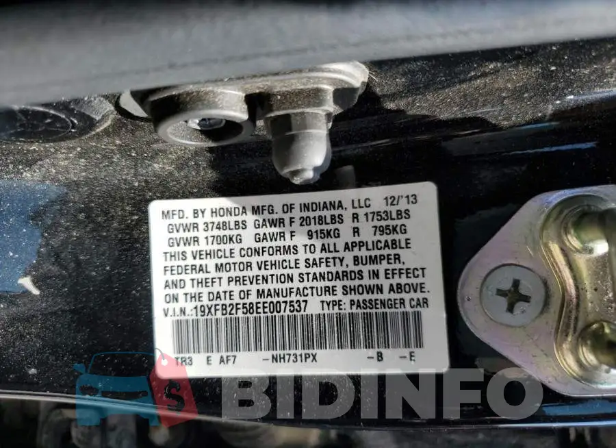 19XFB2F58EE007537 Photo# 12