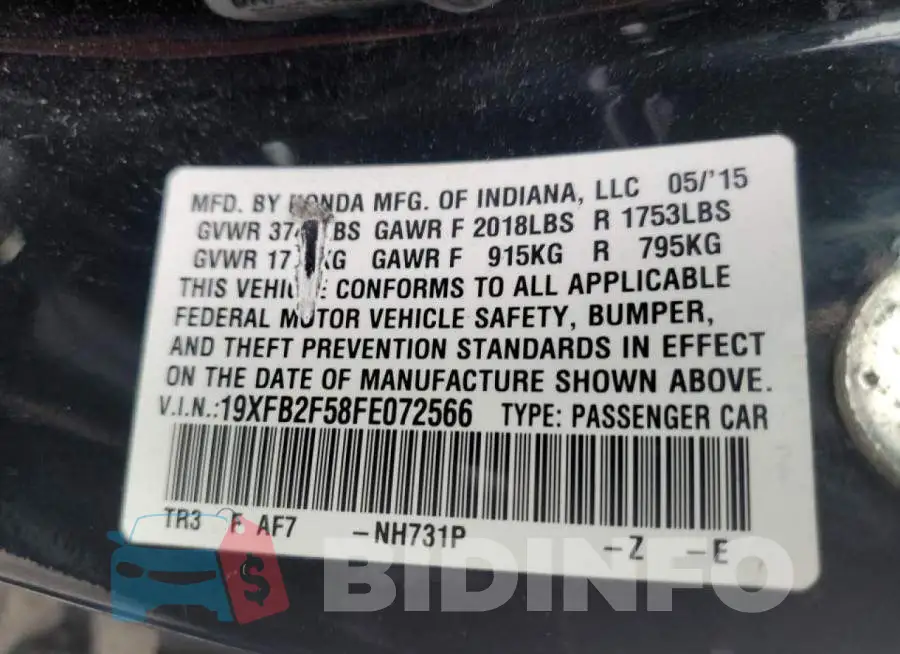 19XFB2F58FE072566 Photo# 12
