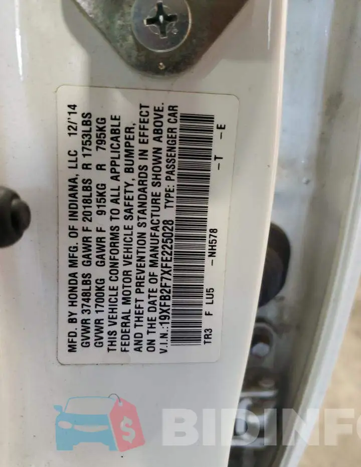 19XFB2F7XFE225028 Photo# 12