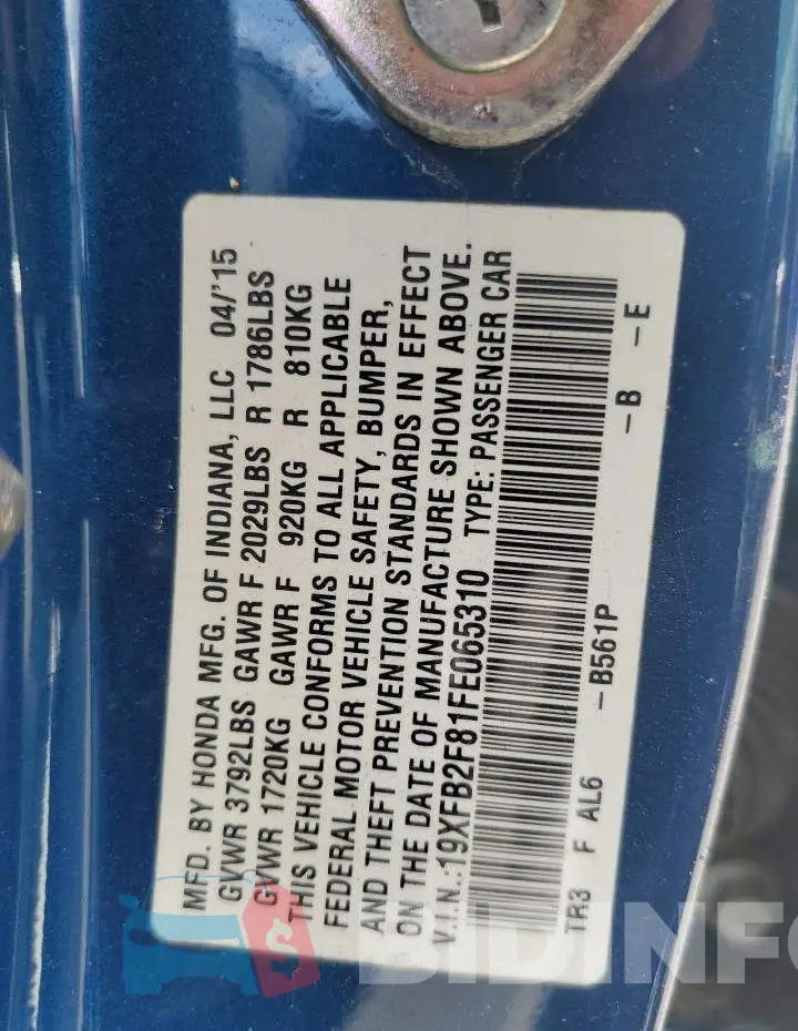 19XFB2F81FE065310 Photo# 12