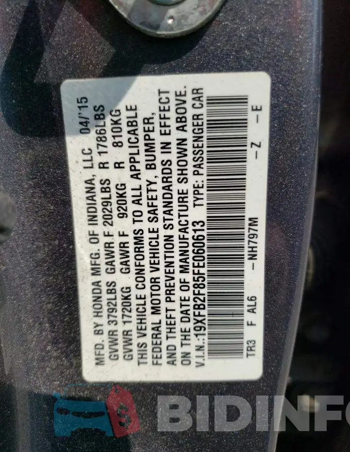 19XFB2F85FE060613 Photo# 12