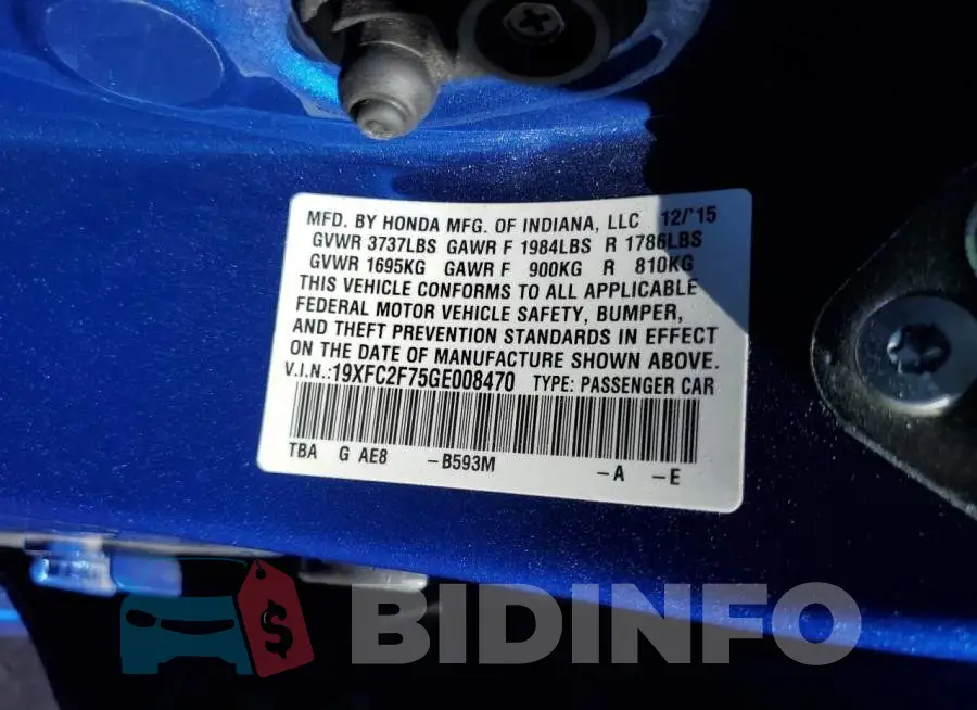 19XFC2F75GE008470 Photo# 13
