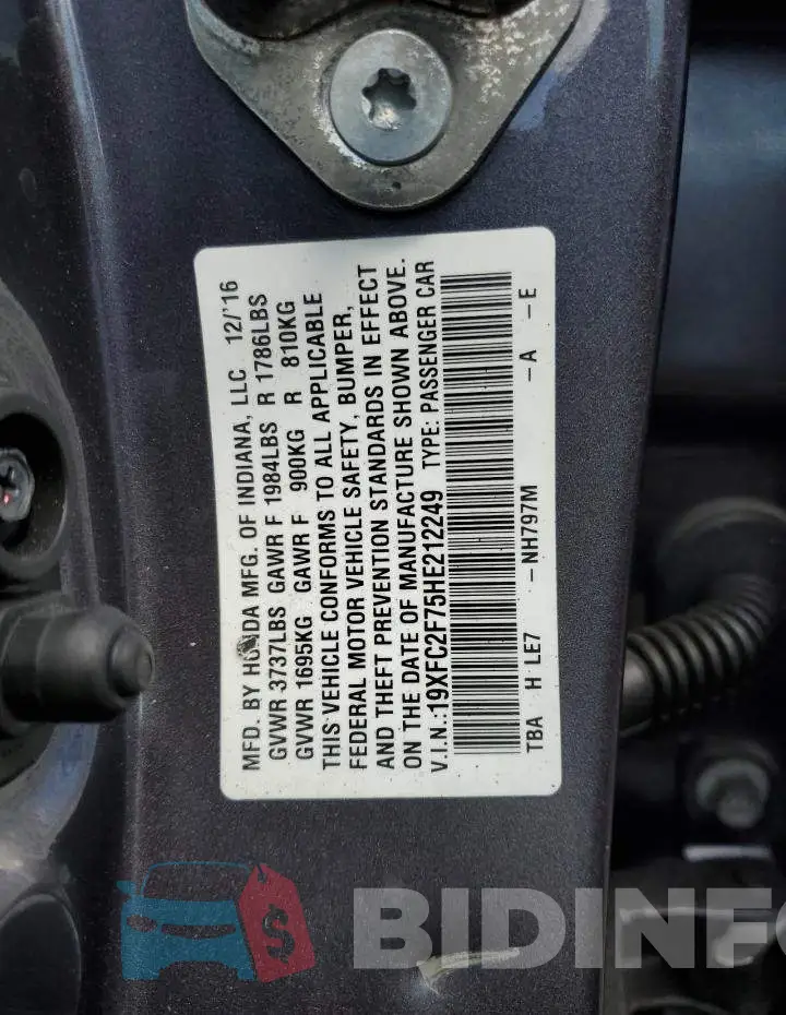 19XFC2F75HE212249 Photo# 12