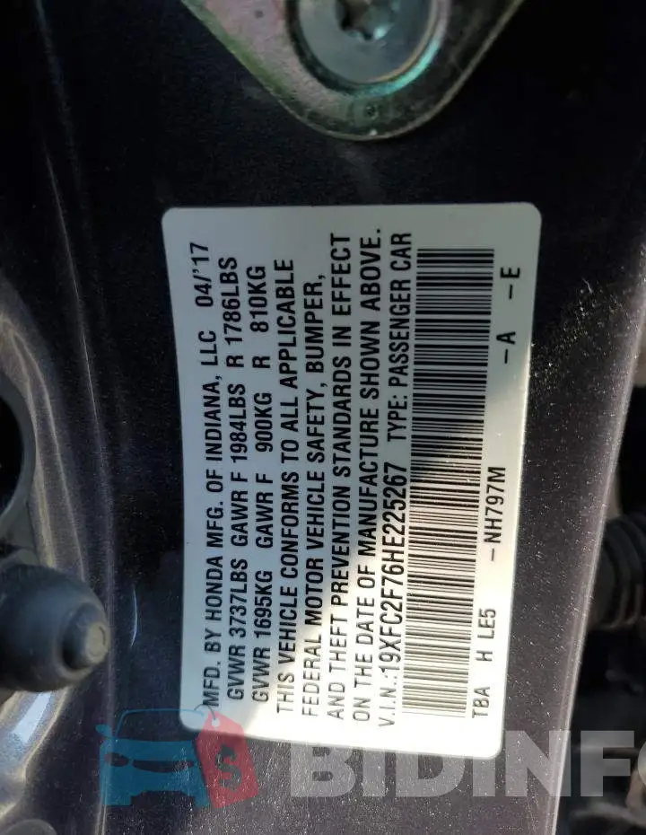 19XFC2F76HE225267 Photo# 13