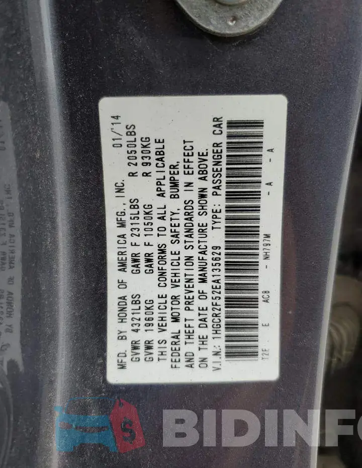 1HGCR2F52EA135629 Photo# 12
