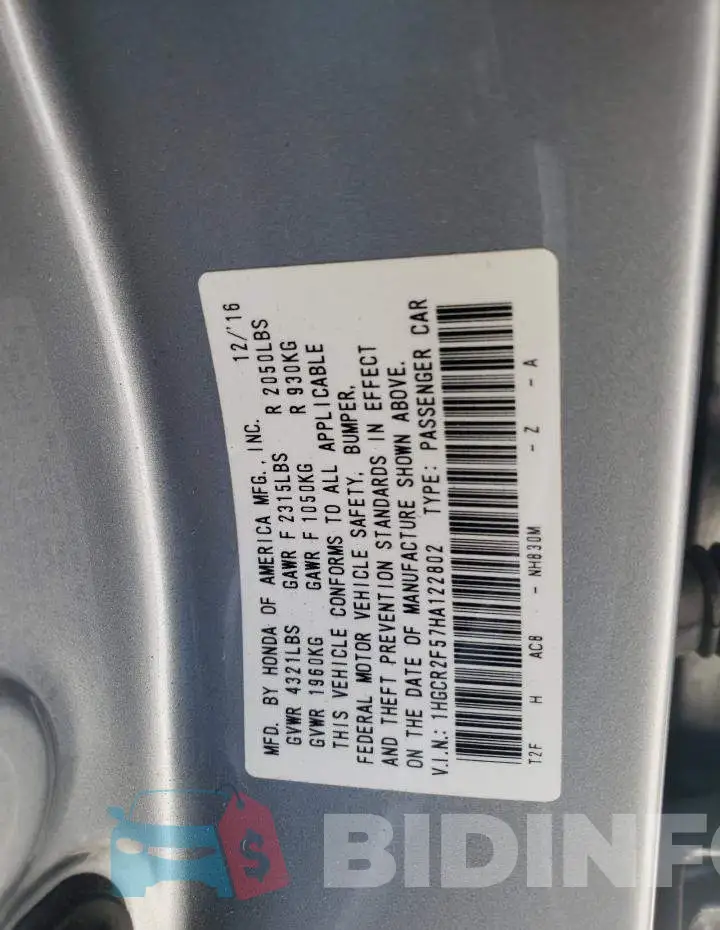 1HGCR2F57HA122802 Photo# 12
