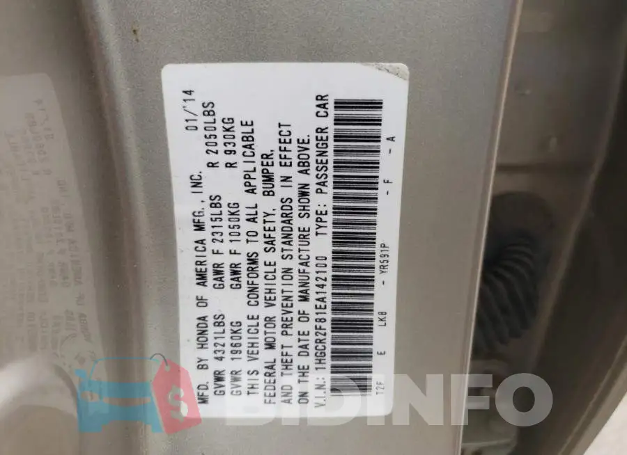 1HGCR2F81EA142100 Photo# 12
