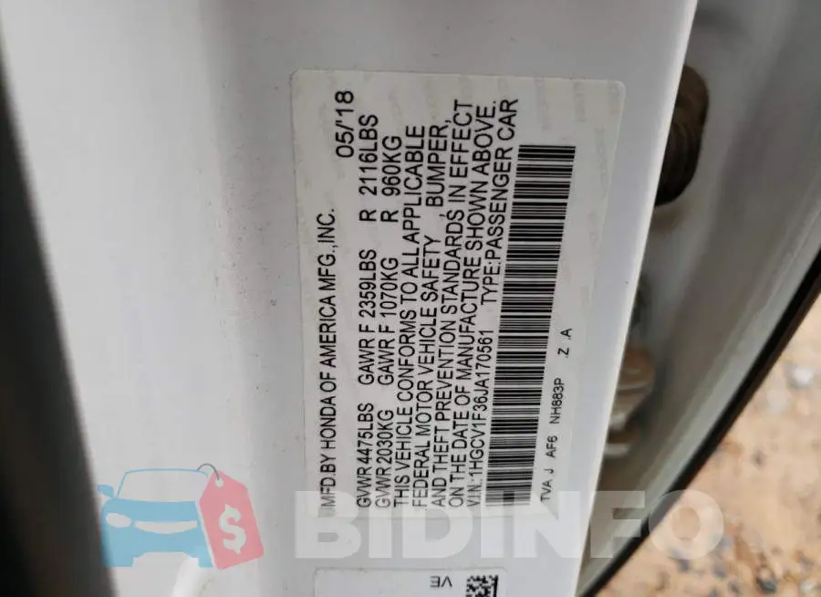 1HGCV1F36JA170561 Photo# 13