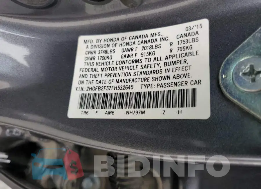 2HGFB2F57FH532645 Photo# 13