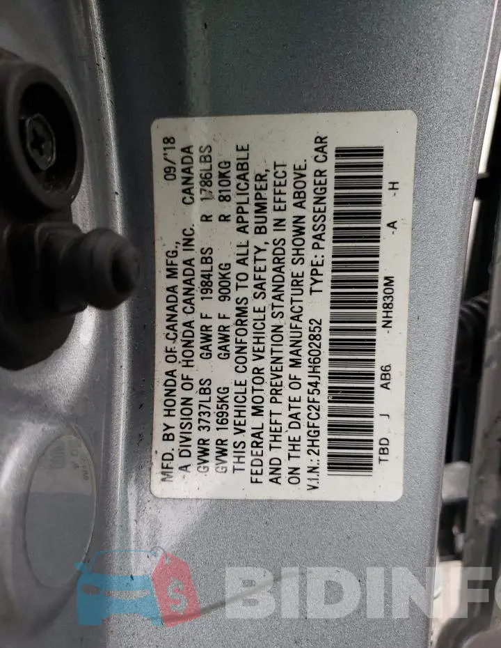 2HGFC2F54JH602852 Photo# 12