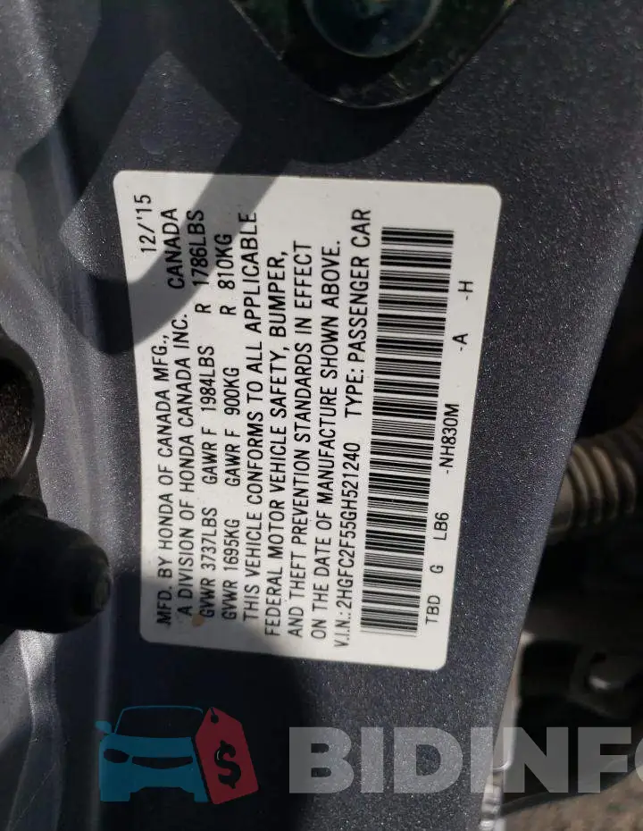 2HGFC2F55GH521240 Photo# 12