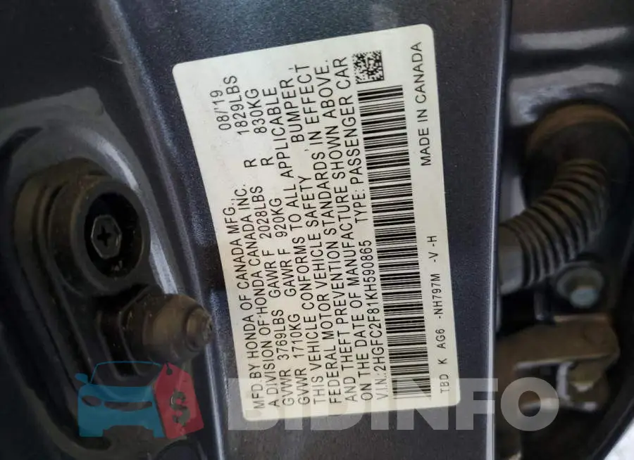 2HGFC2F81KH590865 Photo# 12