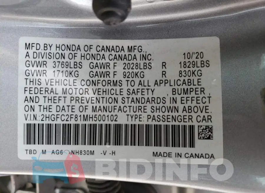 2HGFC2F81MH500102 Photo# 12