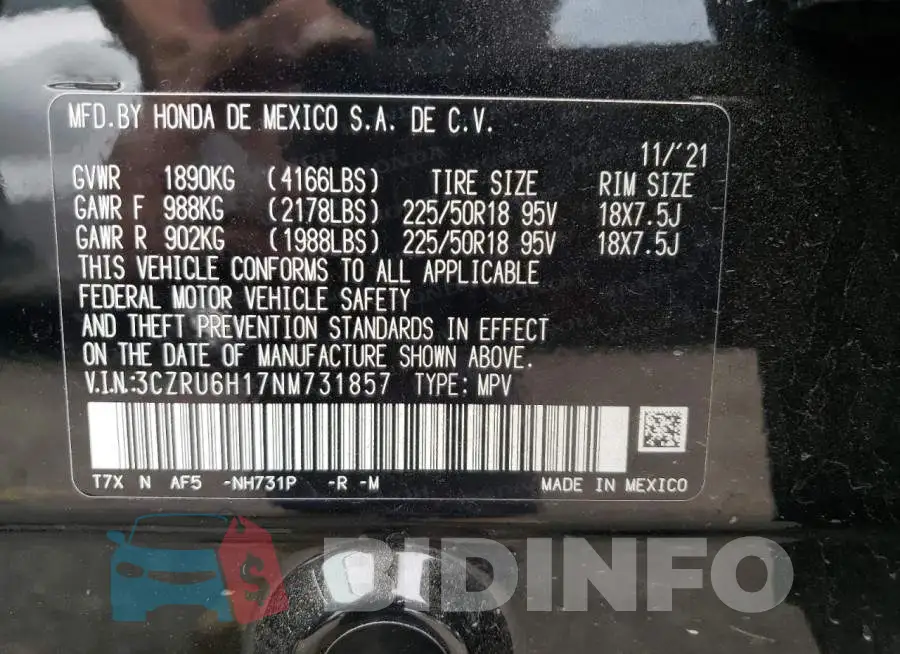 3CZRU6H17NM731857 Photo# 13