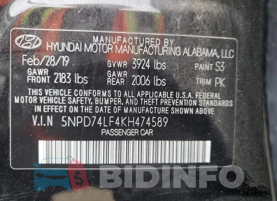 5NPD74LF4KH474589 Photo# 12