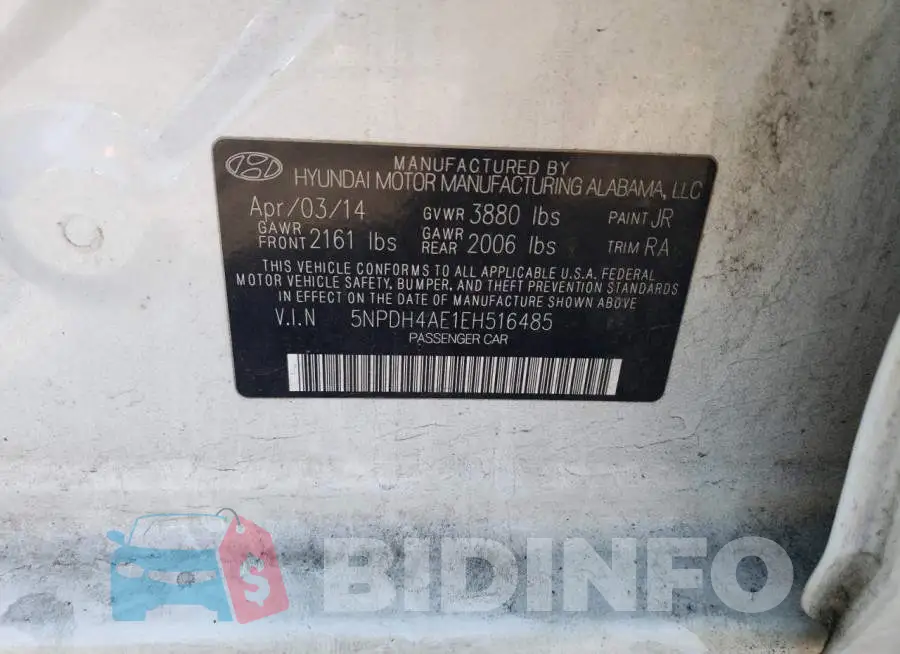 5NPDH4AE1EH516485 Photo# 12