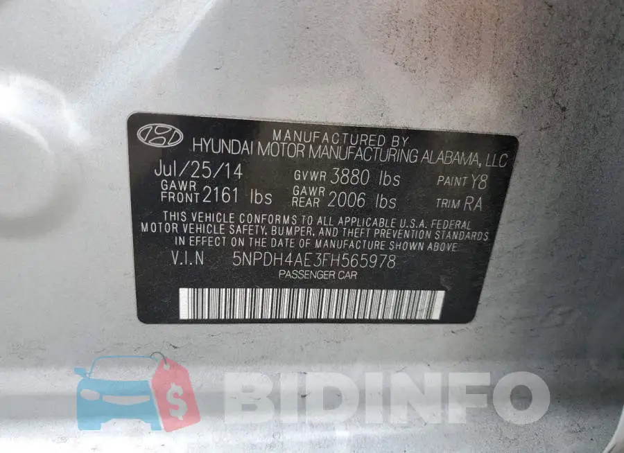 5NPDH4AE3FH565978 Photo# 12