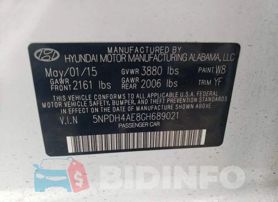 5NPDH4AE8GH689021 Photo# 10