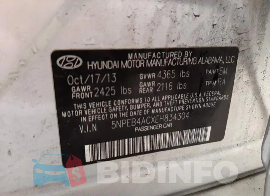 5NPEB4ACXEH834304 Photo# 12