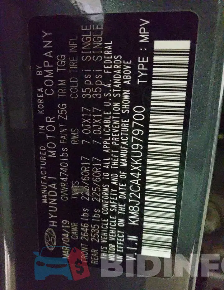 KM8J2CA4XKU979700 Photo# 13