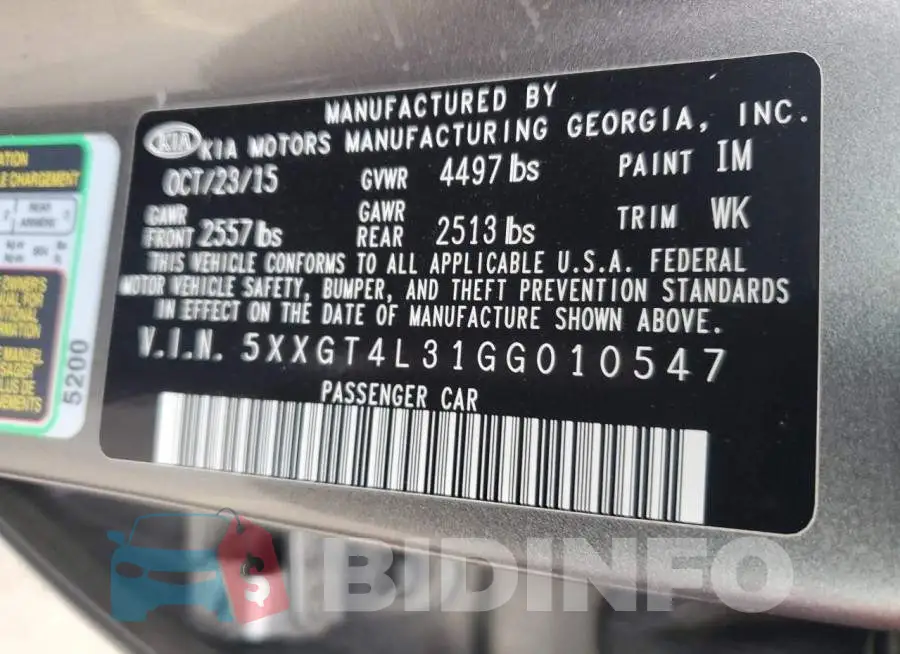 5XXGT4L31GG010547 Photo# 12
