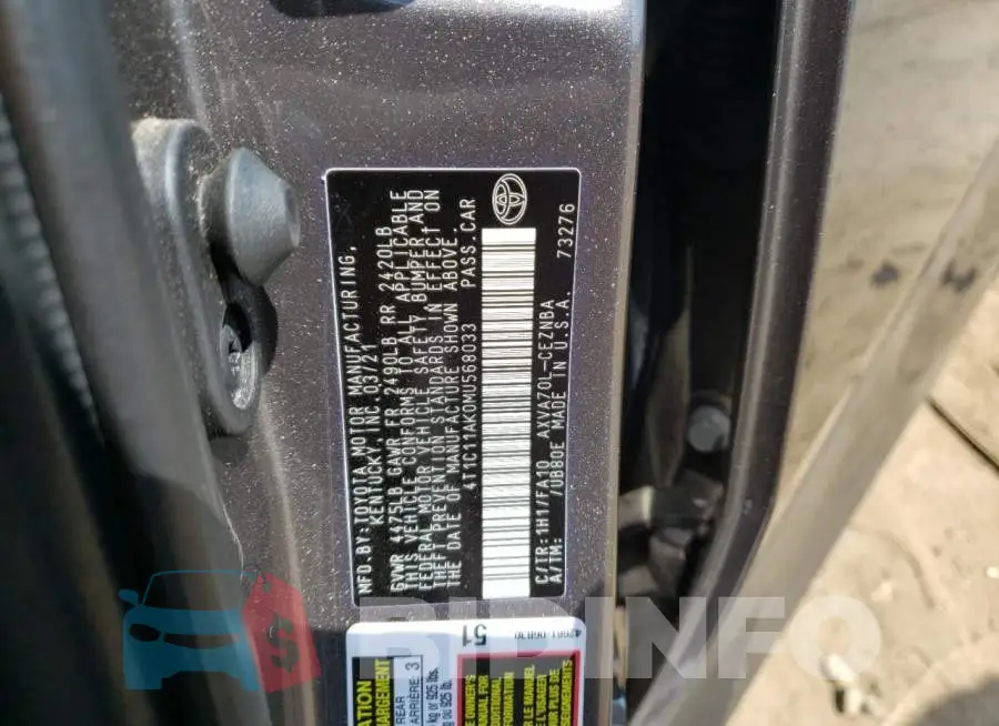 4T1C11AK0MU568033 Photo# 12
