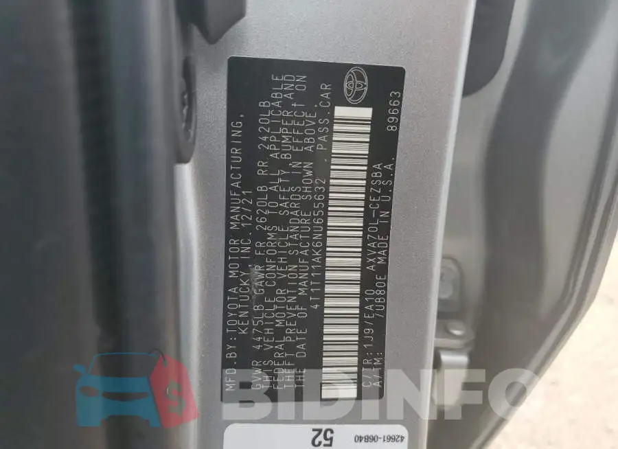 4T1T11AK6NU655632 Photo# 12